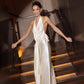 Summer White Dress Evening Party Elegant Satin Deep V Neck Backless Split Long Dresses for Woman Clothing