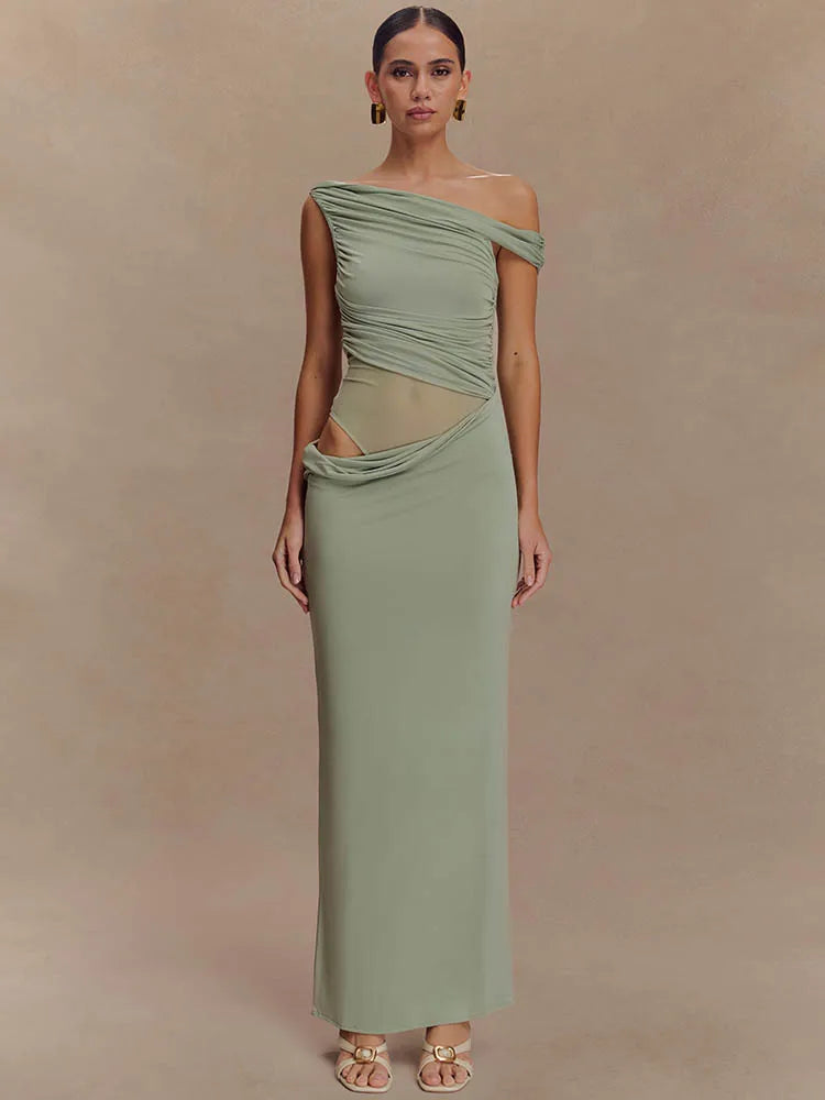 One Shoulder Slinky Sexy Maxi Dress Women Summer Fashion Backless Sleeveless Split Club Party Long Dress Elegant