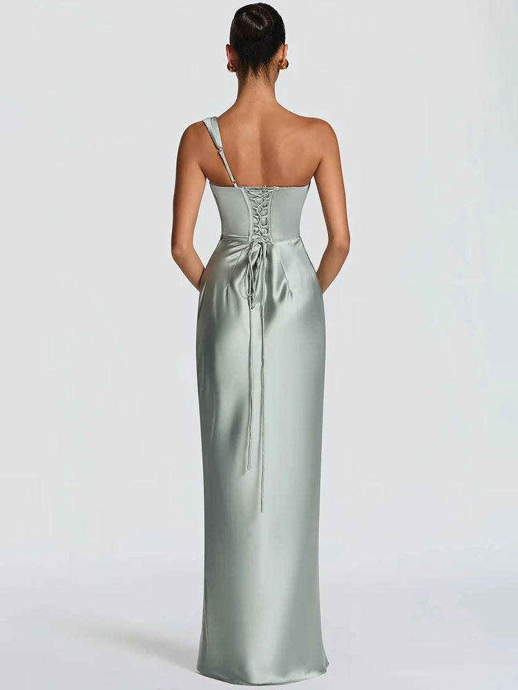 Elegant Satin One Shoulder Evening Dress Women Cowl Neck Sleeveless Bodycon Maxi Dress 2026 Spring Summer Party Gowns