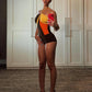 Off Shoulder Color-Blocking Playsuits Woman Metal Rings Patchwork Halter Backless High Street Sexy Chic Fashion Rompers