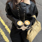PU Leather Jacket Woman Furry Patchwork Lapel Double-Breasted Metal Buckle Belt Full Sleeve High Street Style Coats