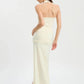 Halter Backless Sexy Maxi Dress Women Elegant Square Collar Sleeveless Ruched Waist Draped Bodycon Club Party Dress