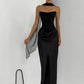Chic Satin Patchwork Dress Women Elegant Simple Ruched Sleeveless Stretch Fashion Trend Evening Party Club Bodycon