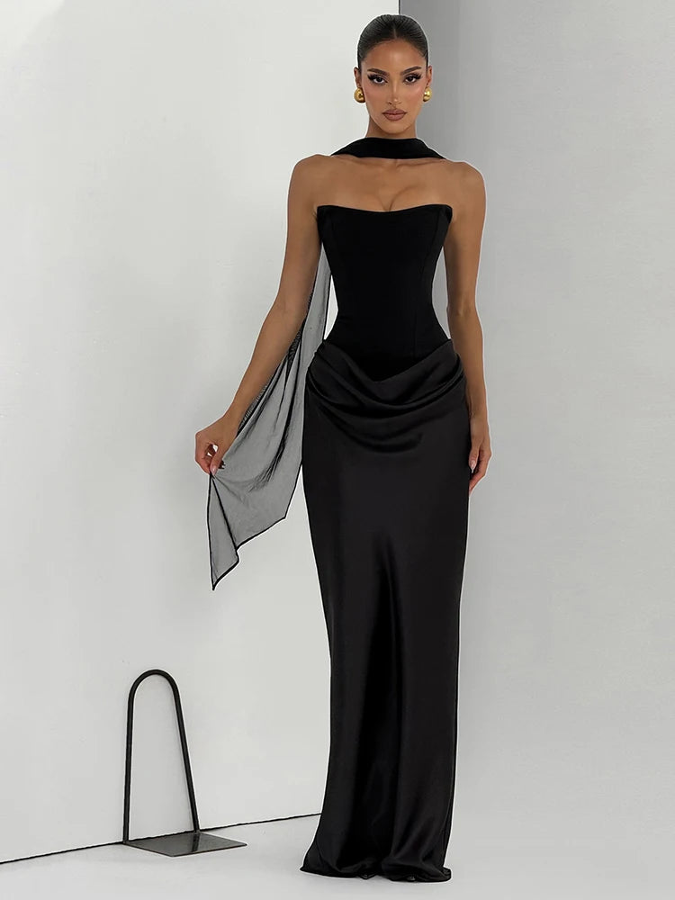Chic Satin Patchwork Dress Women Elegant Simple Ruched Sleeveless Stretch Fashion Trend Evening Party Club Bodycon
