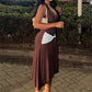 Elegant Backless Dress Women Fashion Ruched Color Blocking Halter Low-Neck Sleeveless Trend Chic Party Club Bodycon