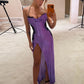 Sexy Shiny Long Dress Woman Lace Jacquard Decoration Halter Low-Neck Backless Splits Hem Prom Party Elegant Vestidos