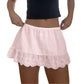 Women Y2k Lace Trim Mini Skirt Floral Eyelet Embroidery Half Slip Underskirts Cute Low Rise Summer Skater Skirt