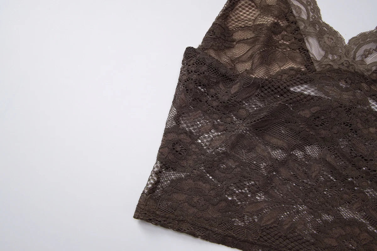 See Through Floral Lace Camisole Summer 2026 Deep V Neck Backless Crop Tops for Woman Sexy Clothing