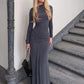 Women High Neck Long Sleeve Maxi Dress Ruched Front Bodycon Mermaid Hem Long Dress Elegant Evening Party Formal Dresses