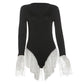 Sexy Rompers Playsuits Woman Clothes Lace Trim Long Sleeve Short Jumpsuit Sexy Black One Pieces Outfits