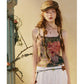 Women's Y2K Cami Top with Fairy Floral Print, Vintage Grunge Spaghetti Strap Camisole, Retro Aesthetic Sleeveless Top