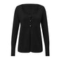 Women Fall Daily Cable Knit Cardigan U Neck Striped Single Breasted Button Front Long Sleeve Lightweight Knit Outer Top