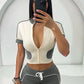 Summer 2Piece Set Tracksuit Women Zip Patchwork Shorts Sleeve Crop Tops+Shorts Matching Sporty Skinny Stretch Outfits