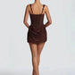 Backless Ruched Sexy Mini Dress Women Elegant Tapered Straps Square Collar Sleeveless High Waist Club Party Dress