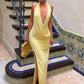 Women Halter Deep V Sexy Maxi Dress Draped Split Long Evening Party Dress Sleeveless Backless Wedding Guest Dresses