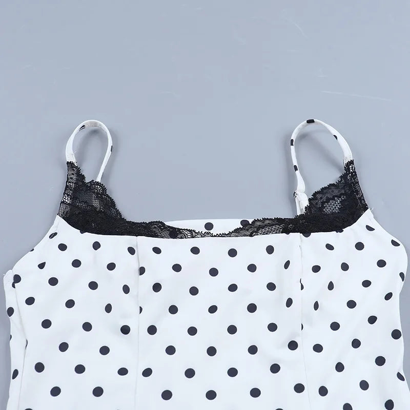 White Polka Dot Corset Top with Black Lace Trim 2026 Summer Clothes for Women Sexy Tanks Camis