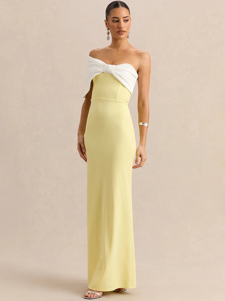 Off-shoulder Strapless Sexy Maxi Dress Women Elegant Patchwork Bow Backless Sleeveless Bodycon Club Party Long Dresses