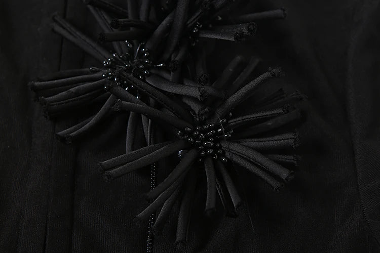 Tassel Applique Crop Tops Women Single-Breasted Half-High Neck Tassel Midnight Hottie Versatile Street Skinny T-Shirt