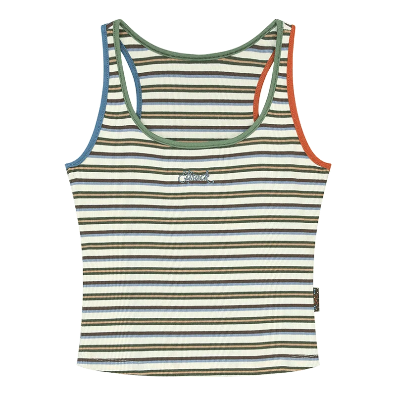Striped Colorful Trim Tank Top, Embroidered U-Neck Slim Knit Camisole, Casual Y2K Sleeveless Top for Women