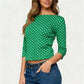 Women's Spring Summer T-Shirt Quarter Sleeve Round Neck Dots Print Slim Fit Tops Blouse Casual Daily Streetwear