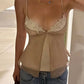 Jacquard Mesh Patchwork Camisole Women Sexy Low-Neck Stretch Skinny Hottie Trend Midnight Street  Party Club Vest