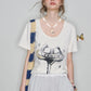 2025 Spring New Arrivals Y2K White Heart Printed Short Sleeve T-Shirt Women's Loose Casual Versatile Top