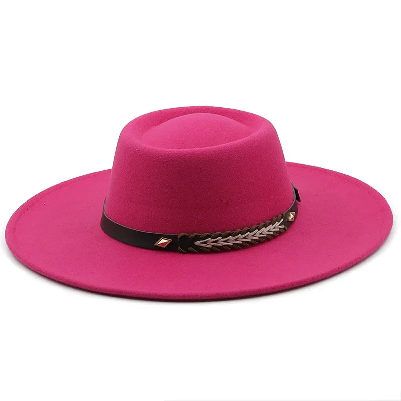 British Style Felt Fedoras Hats for Women9.5CM Wide Brim Men Formal Luxury Jazz Caps Bowler Wedding Dress Hat Chapeau Femme