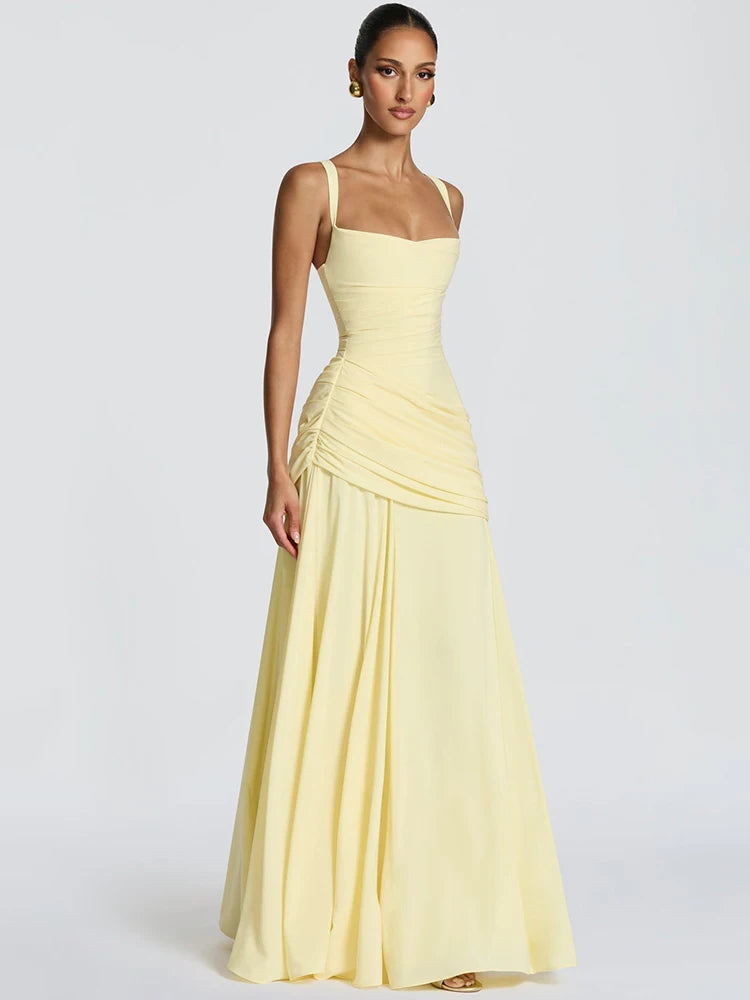 Off-shoulder Backless Sexy Maxi Dress Women Elegant Strapless Sleeveless Bodycon Ruched Club Party Long Dresses Female