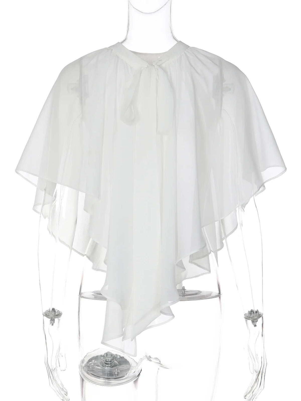 See Through White Mesh Cape Tops for Woman Clothes Summer 2026 Elegant Women's Blouses and Shirts