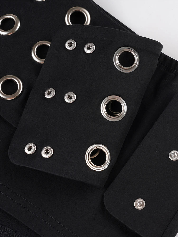 Hollow Metal Women 2 Piece Set Hipster Luxury Strapless Tops+Shorts Matching Streetwear Skinny Hipster Slim Outfits