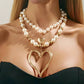 5 Styles Exaggerated Big Love Heart Cross Pendant Choker Necklace for Women Trendy Imitation Pearl Grunge Chain Jewelry