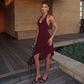 Handkerchief-hem String Back Halter Midi Dress Black Fashion Woman Clothing Elegant Dresses Casual
