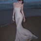 Glitter Maxi Dress Women Fish Tail Hem Backless Cross Bandage Low-Neck Sleeveless Beach Party Vacation Vestidos