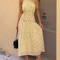 Yellow Polka Dot Summer Dresses 2026 Elegant Halter Backless Pleated Long Dress Woman Clothing
