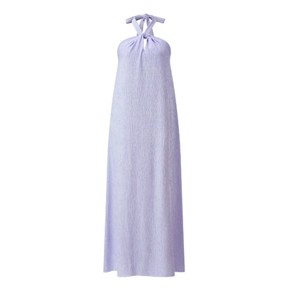 Women Halter Neck Maxi Dress Sleeveless Backless Tie Knot Flowy Casual Beach Cover Up Dress for Summer Vacation Sundress