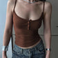 Women's Tanks Camis Solid Color Button Lace Trim Ribbed Tank Tops Summer 2026 Fashion Clothes