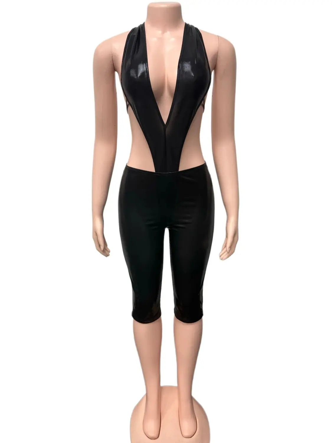 Wild Woman Sexy Shorts Suits Halter Low-Neck Backless Sleeveless Bodysuits+Skinny Peach Hip Shorts Midnight Party Set