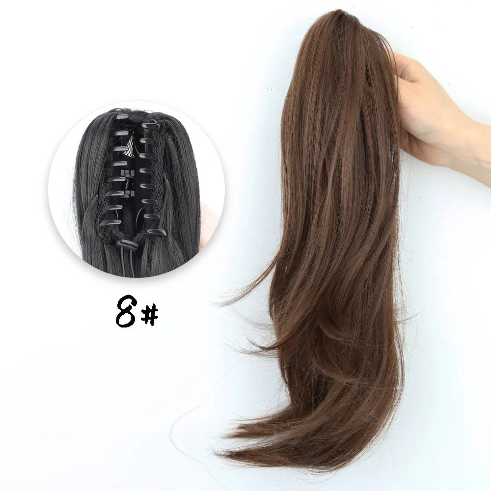 Synthetic Long Wavy Ponytail Hair Extensions Brown Black 18Inch Claw Clip Pony Hairpiece For Daily Use Hair Accessories