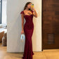 Elegant Burgundy Ruched Mermaid Maxi Dresses 2026 Woman Party Gown Dress Wedding Guests Birthday