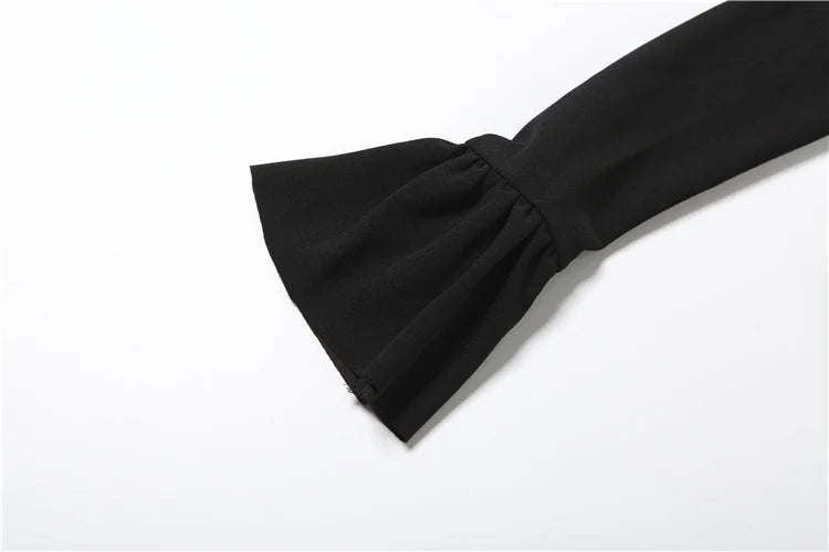 Sexy Fashion 2-Piece Set Women V-Neck Backless Lace-Up Ruffle Sleeve Crop Tops+Hollow Peach Hip Skirts Hottie Clubwear