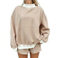 Women Mock Neck Striped Loungewear Two Piece Set Oversized Long Sleeve Sweatshirt And Shorts Casual Pajama Outfit