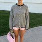 Womens Fuzzy Striped Knit Cardigan Round Neck Button Front Long Sleeve Loose Casual Sweater Jacket Winter Fall Outerwear