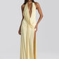 Halter Deep V Neck Backless Sexy Maxi Dress Women Gown Fashion Irregular Sleeveless Thigh High Split Club Party Dresses