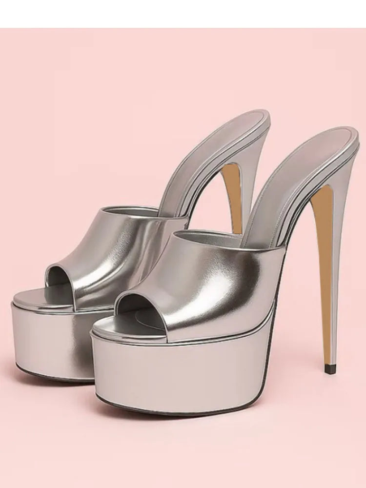 Summer New Women's Thick Bottom, Fine High Heels, Toothed Cool Slippers, Fashion Show, Party, Ultra High Heel Sandals