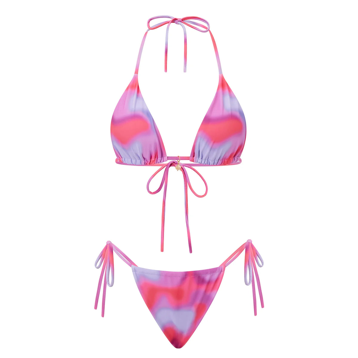 Women 2 Pieces Bikini Swimsuit Spaghetti Strap Top Tie Side Triangle G-Thong Bathing Suit Beach Holiday Swimwear