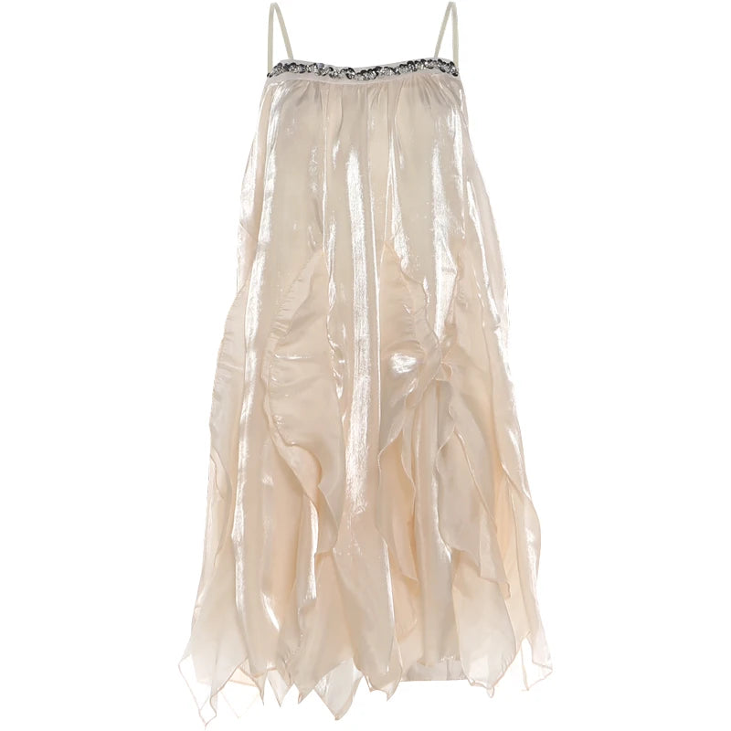 Sequin Dress Women Ruffles Tassel Glitter Sweet Birthday Beach Party Sleeveless Vacation Summer Fashion Mini Bodycon
