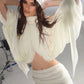 Bat SleeveSexy 2 Piece Set Women Mesh Hollow Irregular Bandages Turtleneck Top+Ruched Skirt Chic Party Elegant Suits