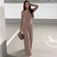 Two Piece Matching Set Asymmetric Long Sleeve Top and High Waist Wide Leg Pants Elegant Fall Outfits Woman