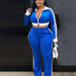 Sporty 2 Piece Set Women Tracksuit Casual Patchwork Zip Long Sleeves Crop Top+Stretch Pants Matching Street Outfits