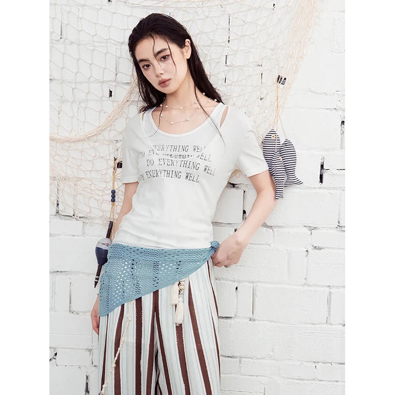 Double-Layer Textured Fitted T-Shirt, Off-Shoulder Ruched Short Sleeve Top